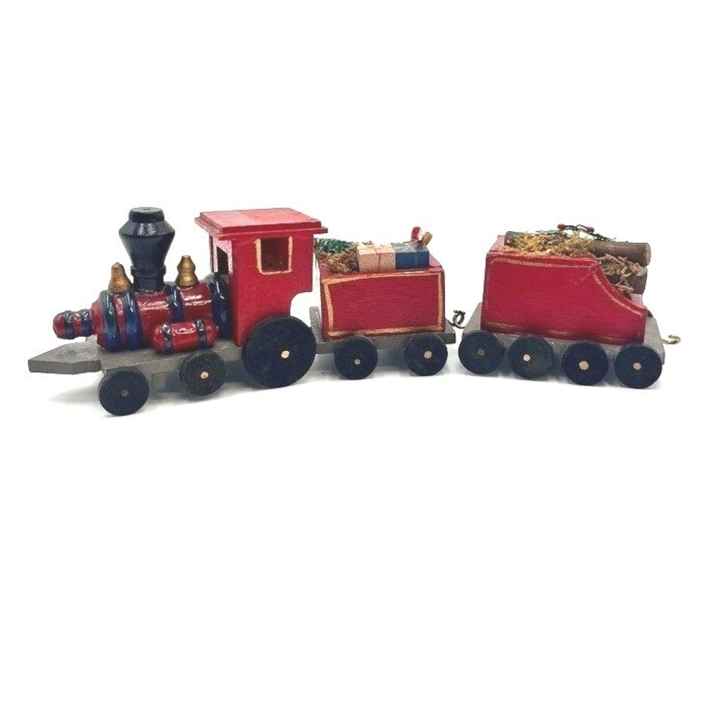 Red Wooden Christmas Train Decoration with Presents and Logs